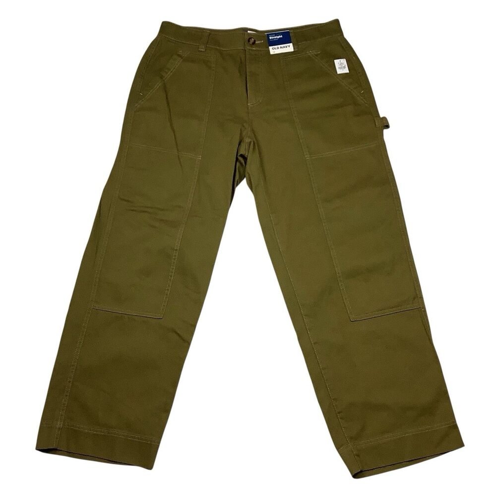 Old Navy High Rise Straight Leg Utility Cargo Pants Green Moss Women 14 36X29